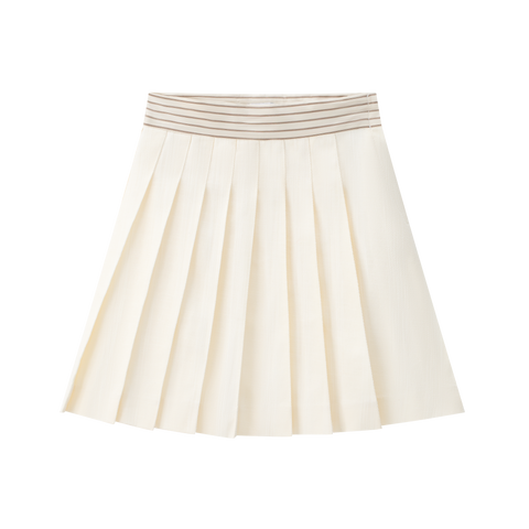 Coco Blanc Cream Pleated Skirt With Stripe Waist
