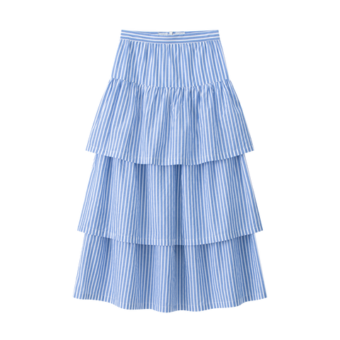 Coco Blanc Striped Cotton Layered Skirt