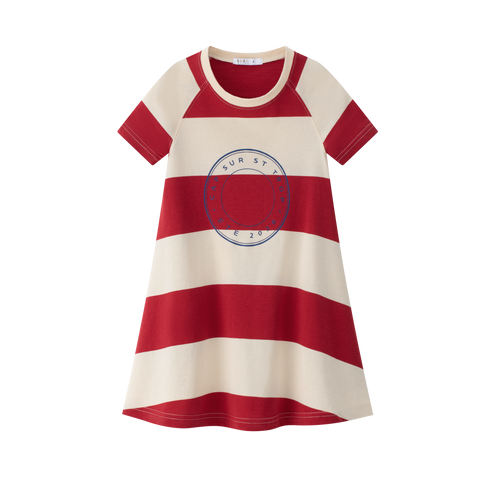 Coco Blanc Short Sleeved Red Striped A-line Dress
