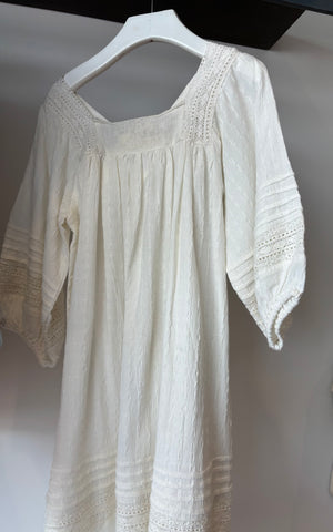 Tocoto Vintage Long Embroidered Cotton Dress Off White