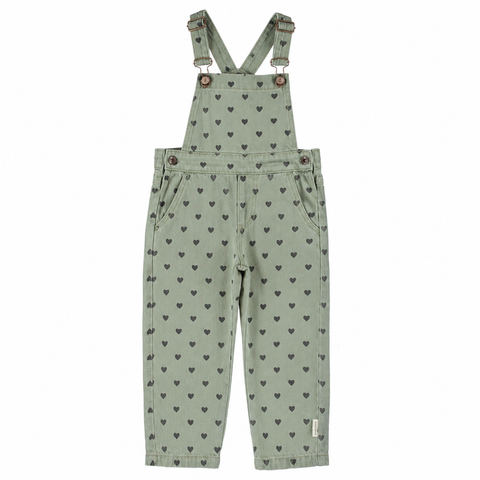 Piupiuchick Dungarees | Green W/ Black Hearts