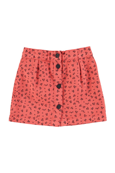 Piupiuchick Knee-Lengh Skirt Elastic Waist Raspberry Black Flowers