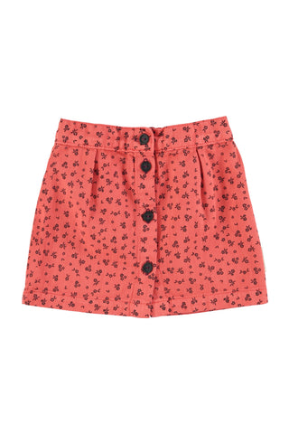 Piupiuchick Knee-Lengh Skirt Elastic Waist Raspberry Black Flowers