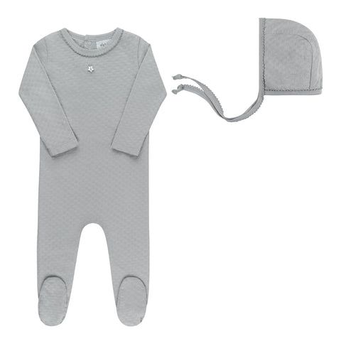 Ely’s & Co Pointelle Star - Blue - Footie + Bonnet