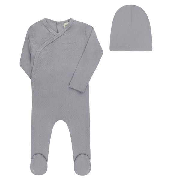 Ely’s & Co Organic Amore Pointelle Collection -Blue/Silver - Footie + Beanie