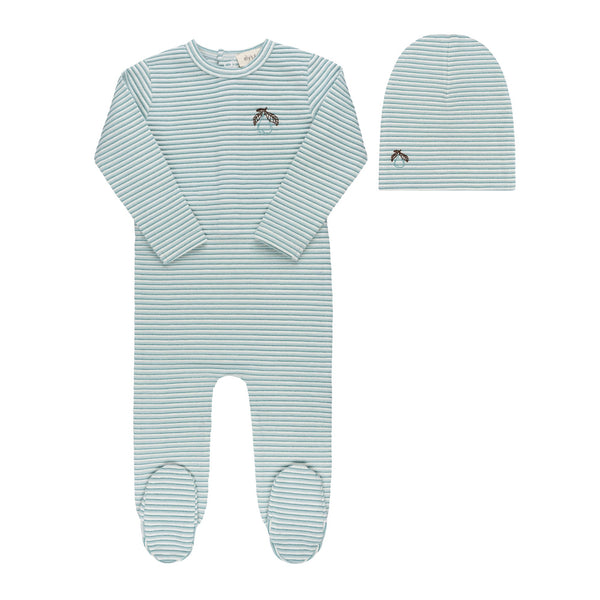 Ely’s & Co Metallic Stripe Collection - Blue - Footie + Beanie