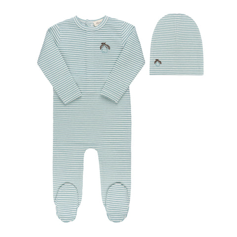 Ely’s & Co Metallic Stripe Collection - Blue - Footie + Beanie