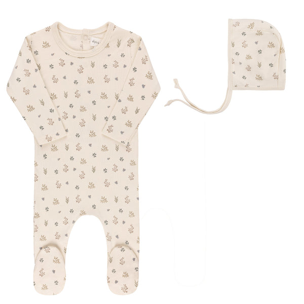 Ely’s & Co Garden Floral Print Collection - Ivory Boy - Footie + Bonnet
