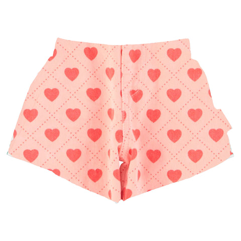 Piupiuchick Shorts W/ Fringes Pink W/ Red Hearts Allover
