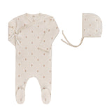 Ely’s & Co Jersey Cotton Floral Grid Collection - Ivory/ Pink - Footie + Bonnet