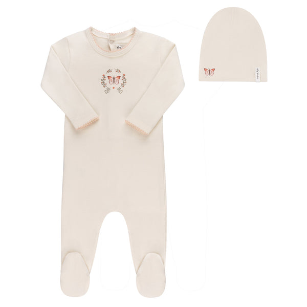 Ely’s & Co Garden Floral Center Collection - Ivory Girl - Footie + Beanie