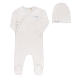 Ely’s & Co Organic Amore Pointelle Collection - Ivory/Metallic Blue - Footie + Beanie