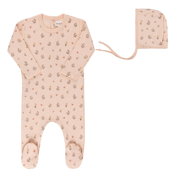 Ely’s & Co Garden Floral Print Collection - Pink - Footie + Bonnet