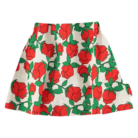Piupiuchick Short Skirt Ecru W/ Red Roses Print