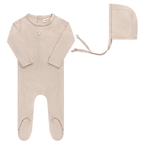 Ely’s & Co Pointelle Star- Tan - Footie + Bonnet