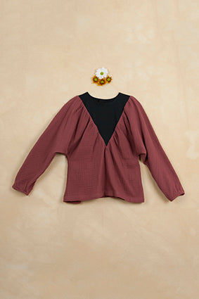 POPELIN Earth tone v-shaped yoke shirt