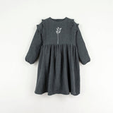 Popelin Dark grey embroidered dress with pintucks