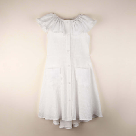 Popelin Organic dress with frilled collar with Swiss embroidery