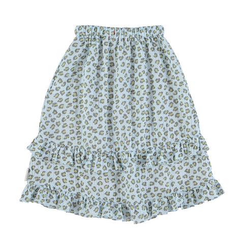 Piupiuchick Long skirt w/ ruffles | light blue w/ animal print